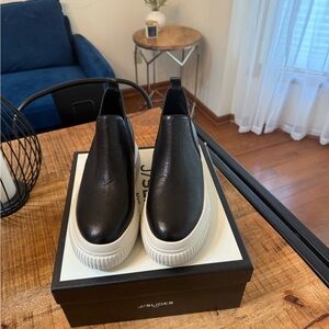 Black Leather Slip-On Sneakers